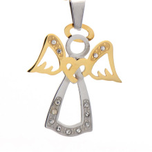 Nueva llegada de acero inoxidable de cristal antiguo de plata y oro ángel cruz collar colgante de joyería